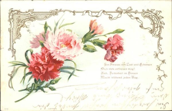 Blumengruesse Nelken Gedicht Litho
