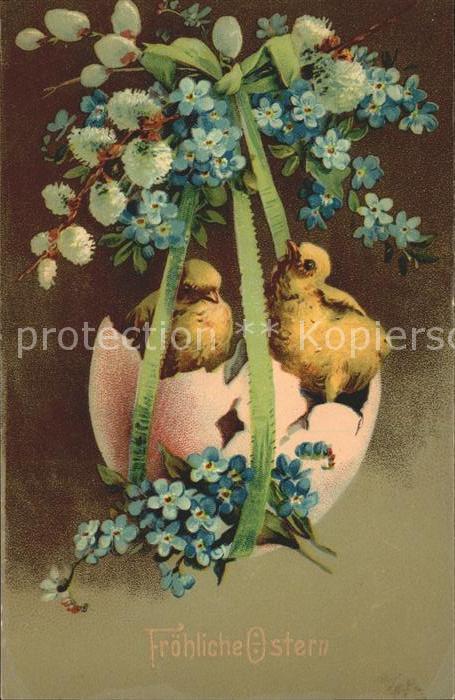 Ostern Easter Paques Küken Vergissmeinnicht Ei Weidenkätzche
