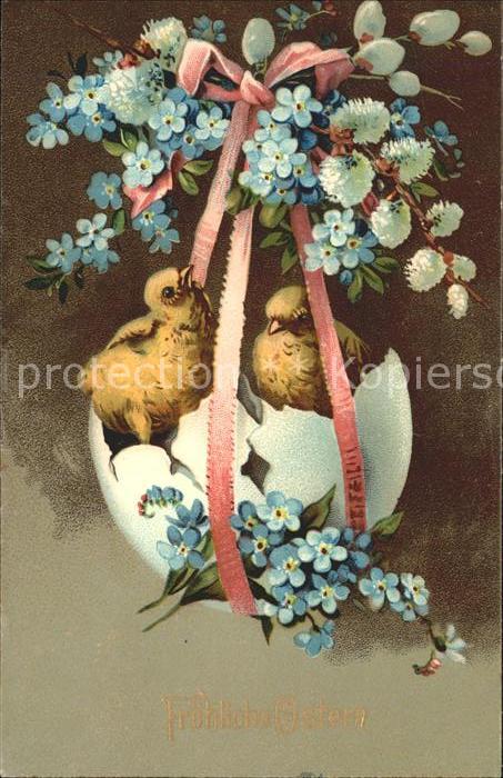 Ostern Easter Paques Küken Vergissmeinnicht Weidenkätzchen E