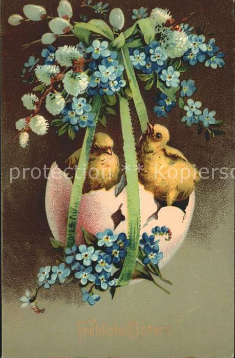 Ostern Easter Paques Küken Vergissmeinnicht Weidenkätzchen E