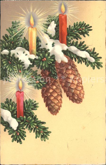 Verlag Amag Nr. 4042 Tannenzapfen Kerzen Litho