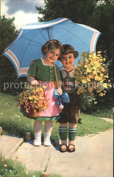 Kinder Child Enfants Regenschirm Blumen