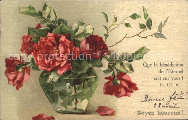 Rosen Vase Glückwunsch Litho
