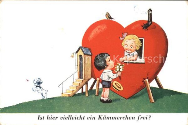 Kinder Child Enfants Herz Haus Blumen Hund Vogel