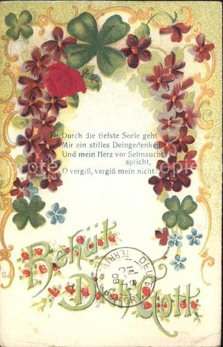 Kleeblatt Cloverleaf Trebol Trefle Veilchen Gedicht Rose Litho