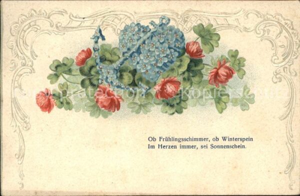 Kleeblatt Cloverleaf Trebol Trefle Blumen Vergissmeinnicht Anker Herz Lith