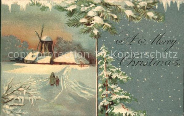 Weihnachten Windmühle Litho