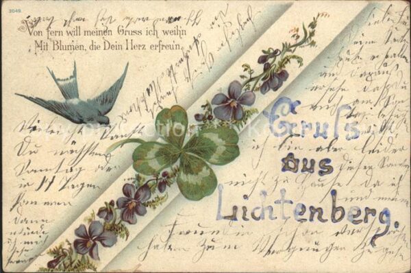 Kleeblatt Cloverleaf Trebol Trefle Schwalbe Veilchen Litho Gedicht