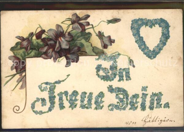 Blumen Veilchen Vergissmeinnicht Herz Litho