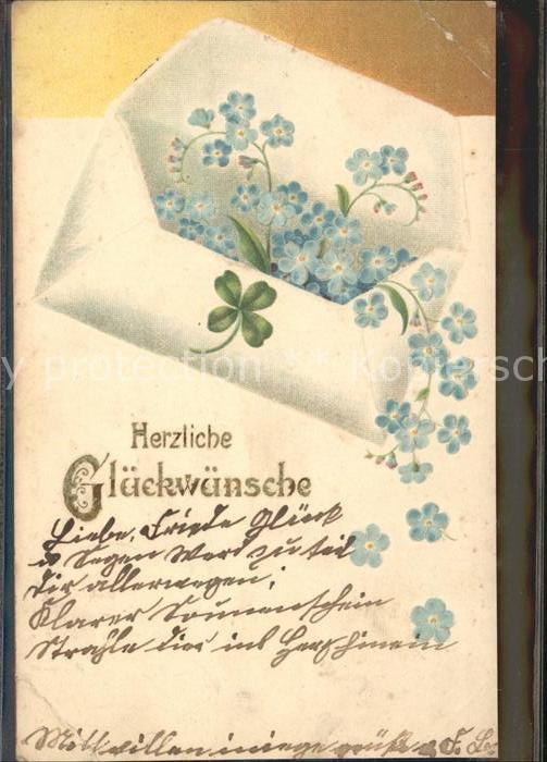Glueckwunsch Brief Kleeblatt Vergissmeinnicht Litho