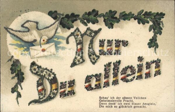 Brieftaube Carrier Pigeon voyageur Schwarz-Weiss-Rot Gedicht Litho