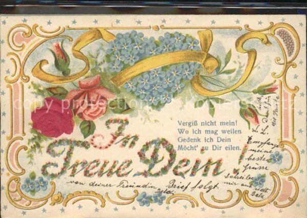 Rosen Vergissmeinnicht Herz Litho