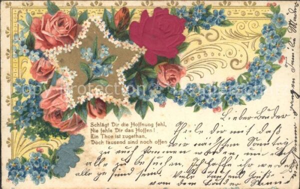 Rosen Vergissmeinnicht Stern Gedicht Litho