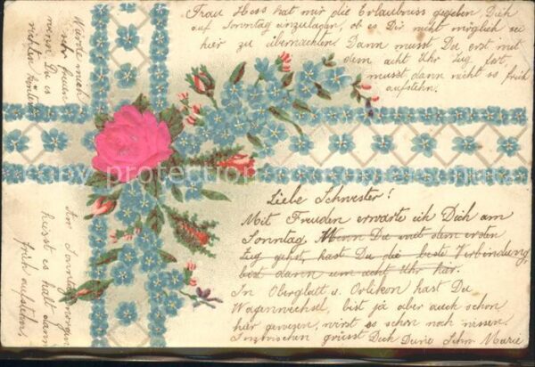 Rosen Vergissmeinnicht Kreuz Litho