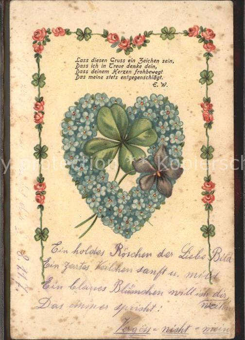Kleeblatt Cloverleaf Trebol Trefle Veilchen Herz Vergissmeinnicht Gedicht
