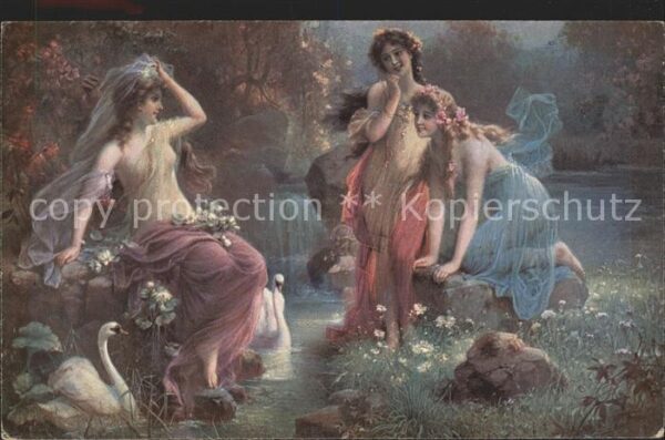 Verlag Muenchner Kunst Nr. 3127 Liebesgeflüster Frauen Schwäne