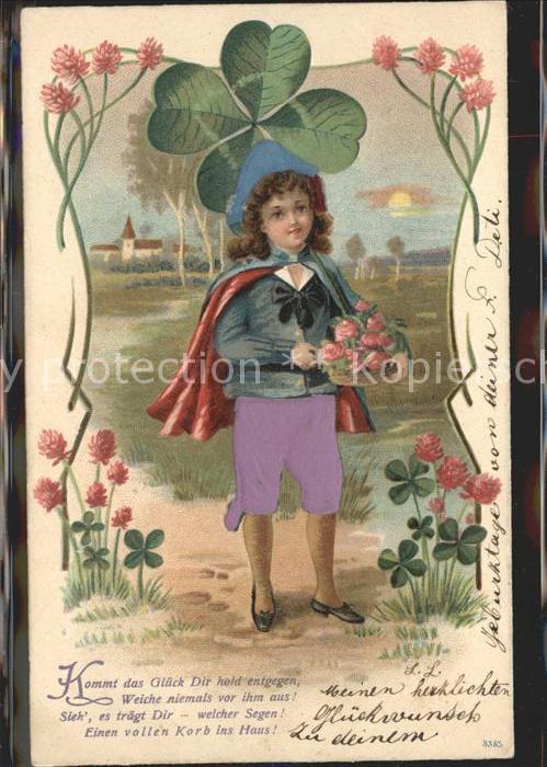 Kleeblatt Cloverleaf Trebol Trefle Kind Blumen Gedicht Litho