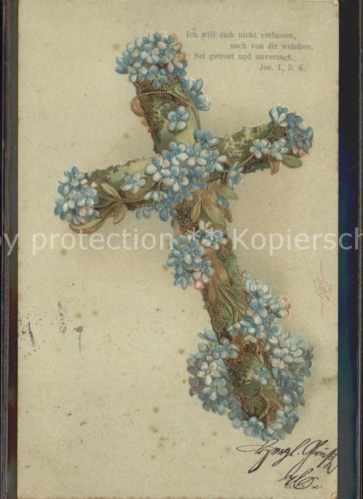 Blumen Vergissmeinnicht Kreuz Litho