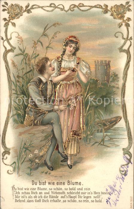Poesie Gedicht Du bist wie eine Blumen Paar Litho