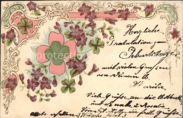 Kleeblatt Cloverleaf Trebol Trefle Veilchen Litho
