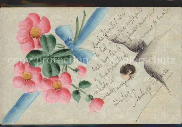 Kleeblatt Cloverleaf Trebol Trefle Rosen Vogel Frau