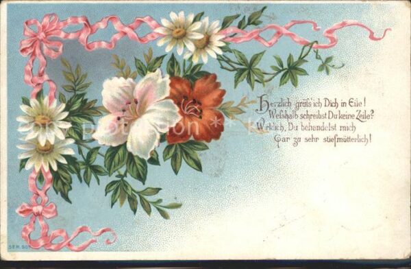 Blumen Margeriten Lilien Gedicht Litho