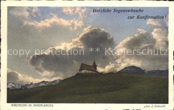 Foto Gaberell J. Nr. 2413 Kirchlein Inner-Arosa Glückwunsch