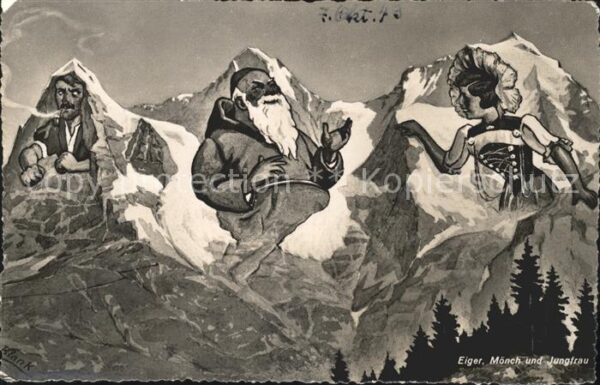 Berggesichter Eiger Mönch Jungfrau Künstlerkarte Blan