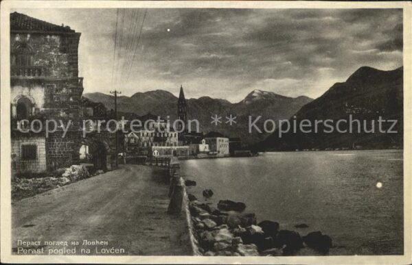 Perast Montenegro pogled na Lovcen Gebirge Bucht von Koto