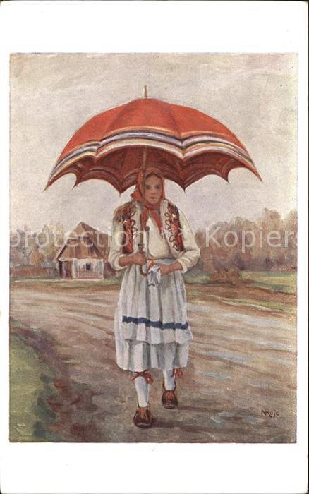 Trachten Kroatien Volkstracht Mädchen mit Regenschirm