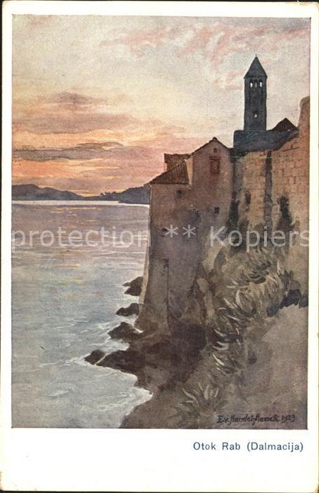 Rab Kroatien Sonnenuntergang Küste Künstlerkarte