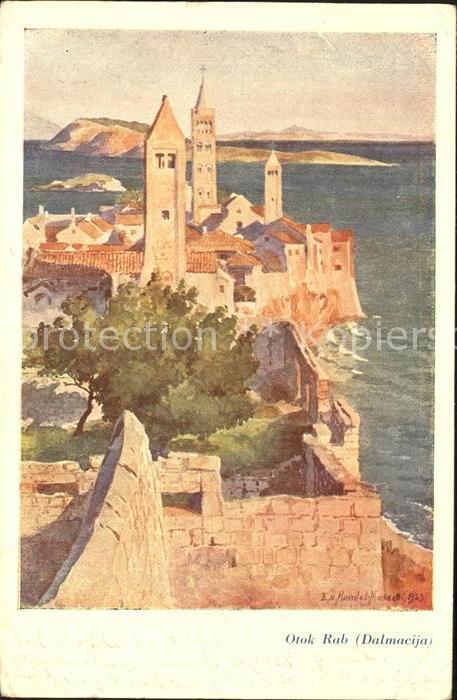 Rab Kroatien Altstadt Stadtmauer Künstlerkarte