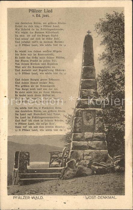 Liederkarte Pfälzer-Lied Ed. Jost Jost-Denkmal