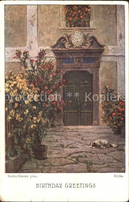 Kuenstlerkarte Stefan Simony Idylle Geburtstag Hund