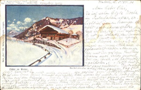 Kuenstlerkarte Max Buri Chalet im Winter