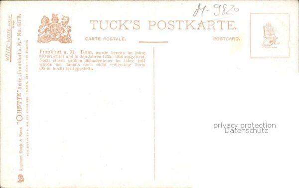 Verlag Tucks Oilette Nr. 617 B Frankfurt am Main Dom Charles E. – Bild 2