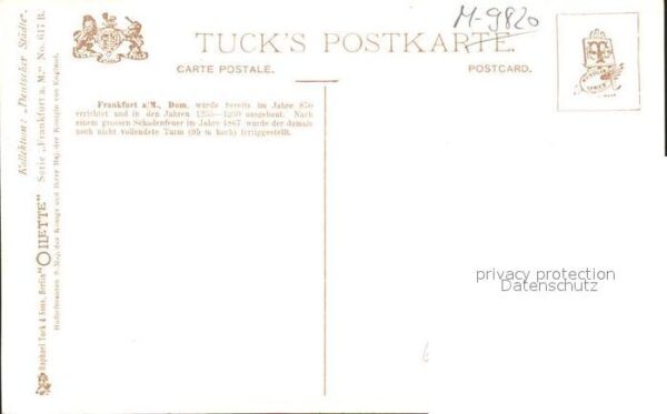 Verlag Tucks Oilette Nr. 617 B Frankfurt am Main Dom Charles E. – Bild 2