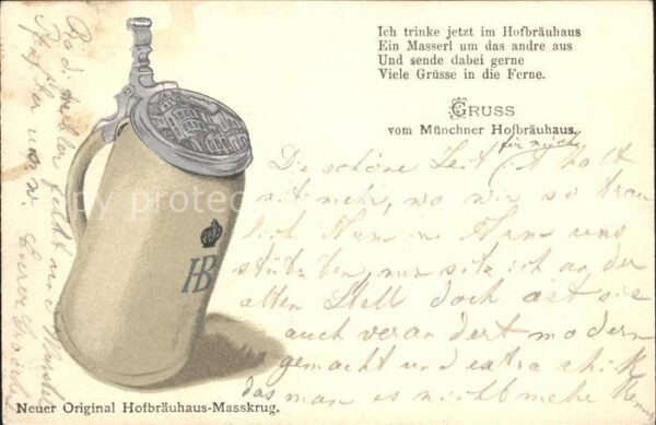 Hofbraeuhaus Muenchen Bier Original Masskrug Gedicht Litho