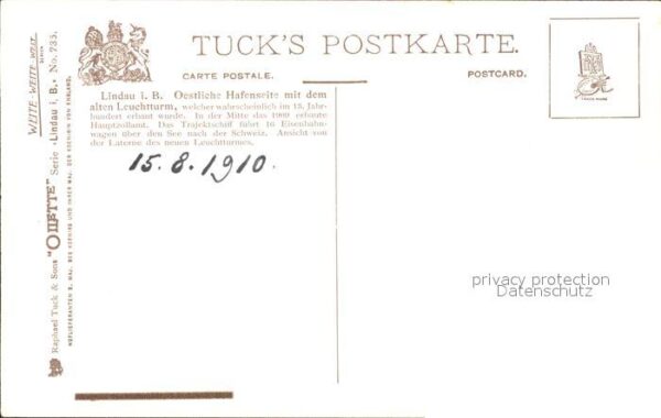Verlag Tucks Oilette Nr. 736 Lindau im Bodensee Hafen Leuchtturm – Bild 2