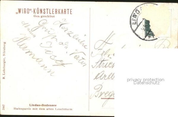 Verlag WIRO Wiedemann Nr. 2867 Lindau-Bodensee Hafenpartie Leucht – Bild 2