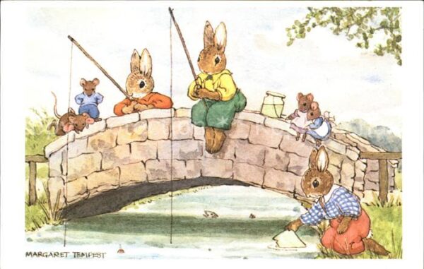 Vermenschlicht Hasen Brücke Angeln Mäuse Margaret Temp