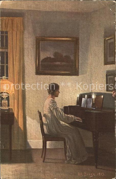 Kuenstlerkarte Alfred Broge Alte Melodien Frau Klavier