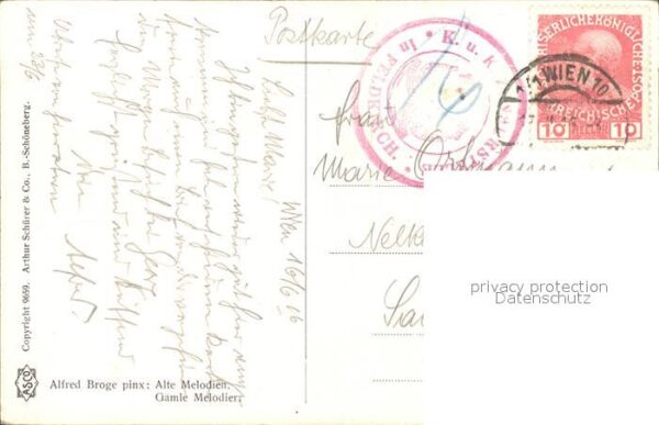 Kuenstlerkarte Alfred Broge Alte Melodien Frau Klavier – Bild 2