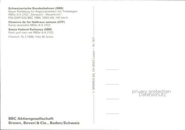 Eisenbahn SBB Triebwagen RBDe 4/4 2102 Sempach-Ne – Bild 2