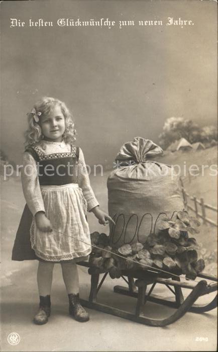Foto NPG Nr. 2640 Schlitten Kind Neujahr Kleeblätter