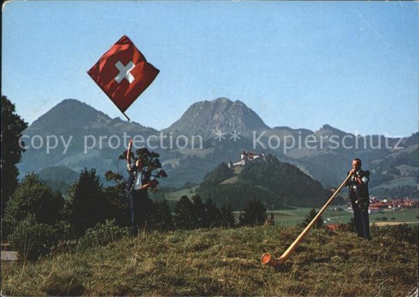 Fahnenschwingen Alphornbläser Gruyeres
