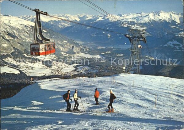 Seilbahn Crap Sogn Gion Glims-Laax Skifahrer