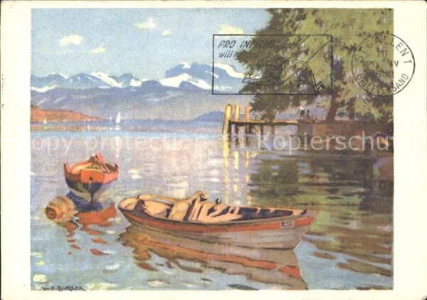 Kuenstlerkarte Willy F. Burger Zürichsee bei Thalwil P