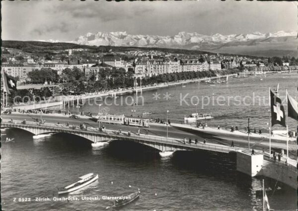 Strassenbahn Zürich Quaibrücke Utoquai Glarneralpen