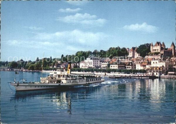 Dampfer Seitenrad Rhone Nyon Port Quai Chateau